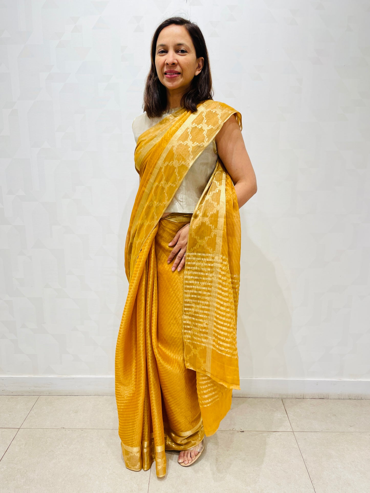 Gold georgette saree