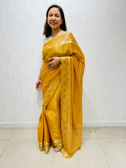 Gold georgette saree