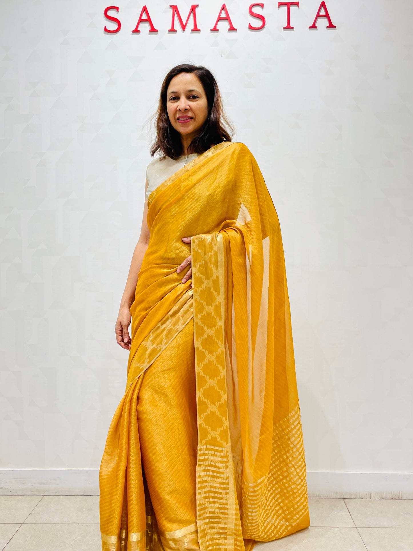 Gold georgette saree