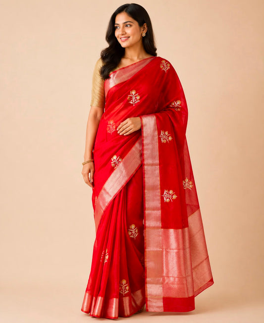 Red Chanderi Silk Saree