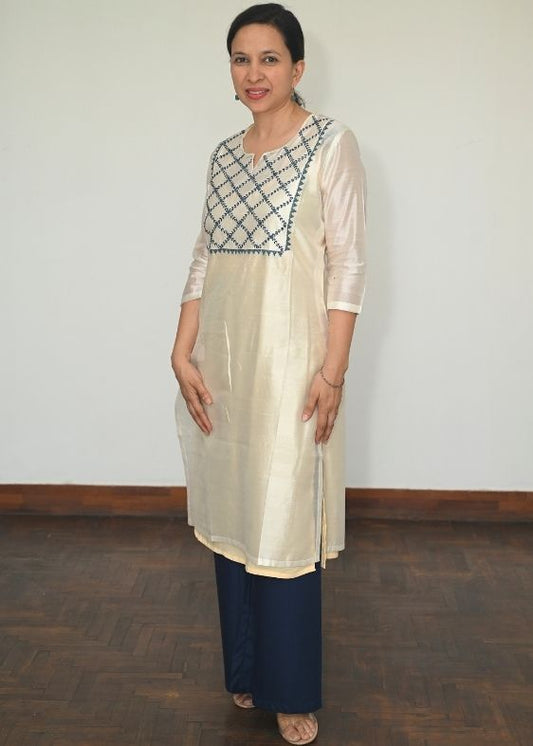Offwhite Double Layered Tussar Silk Kurta