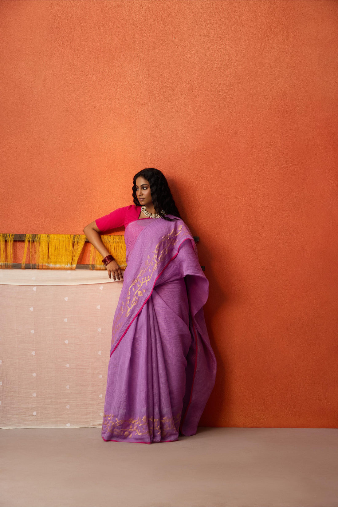 Purple Jamdani Khadi silk Saree