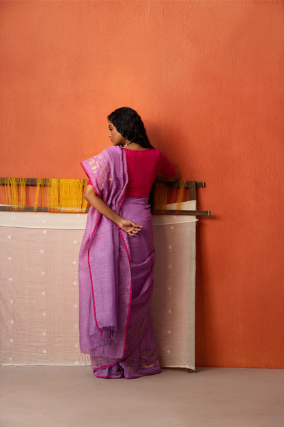 Purple Jamdani Khadi silk Saree