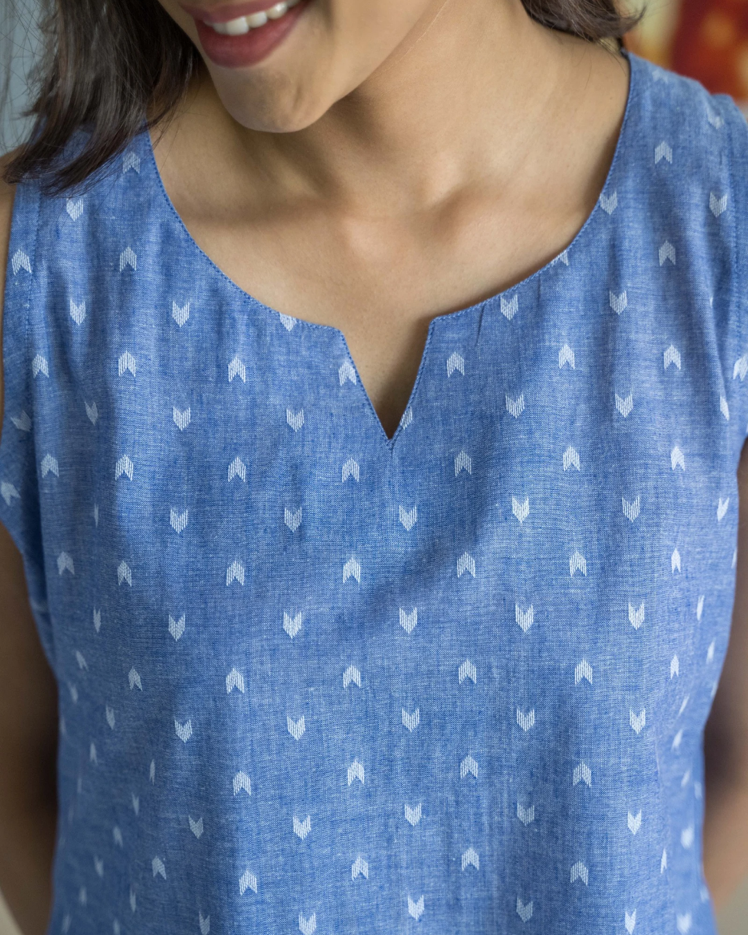 Blue Ikat Sleeveless Cotton Top