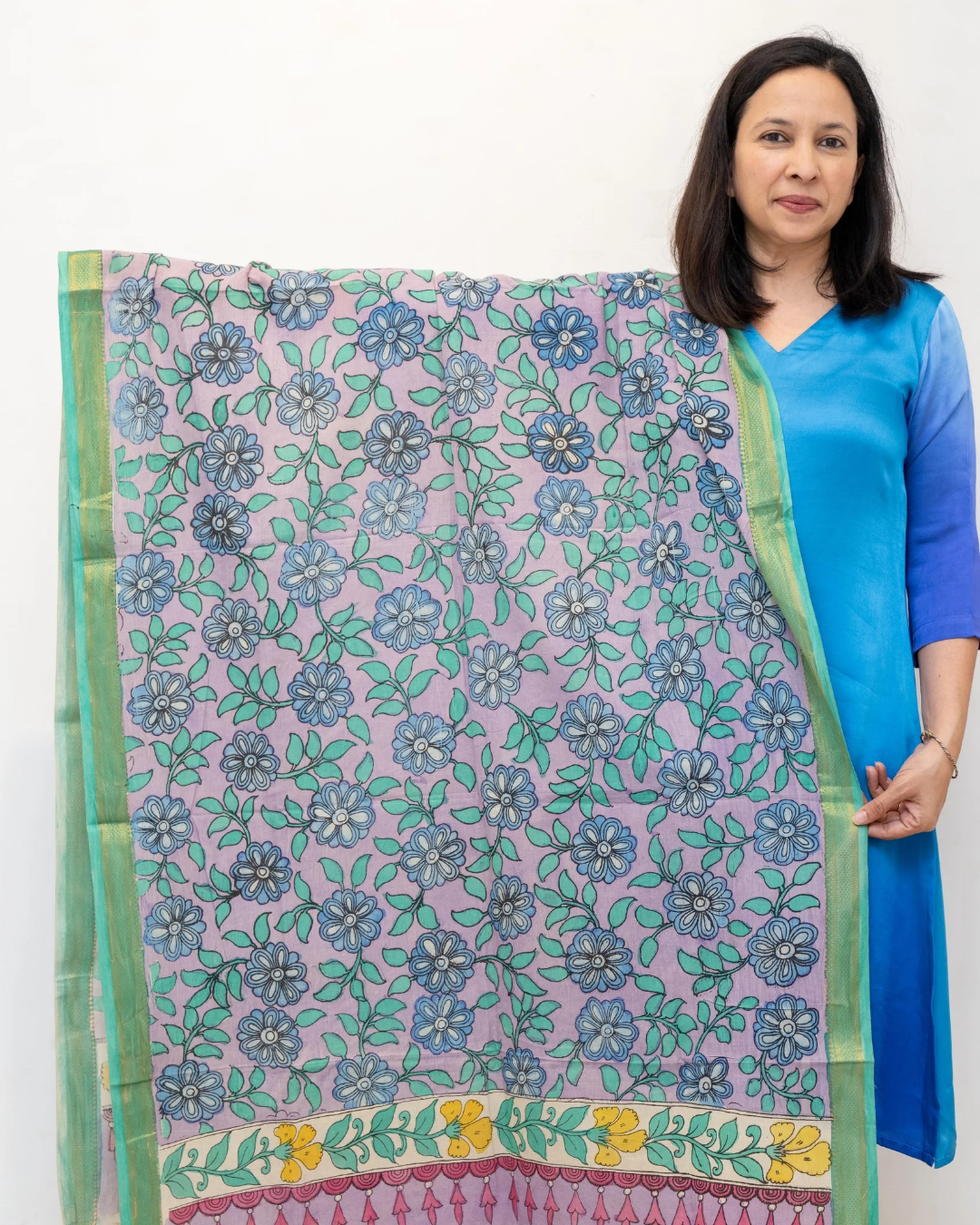 Purple 4 Pen Kalamkari Silk Dupatta