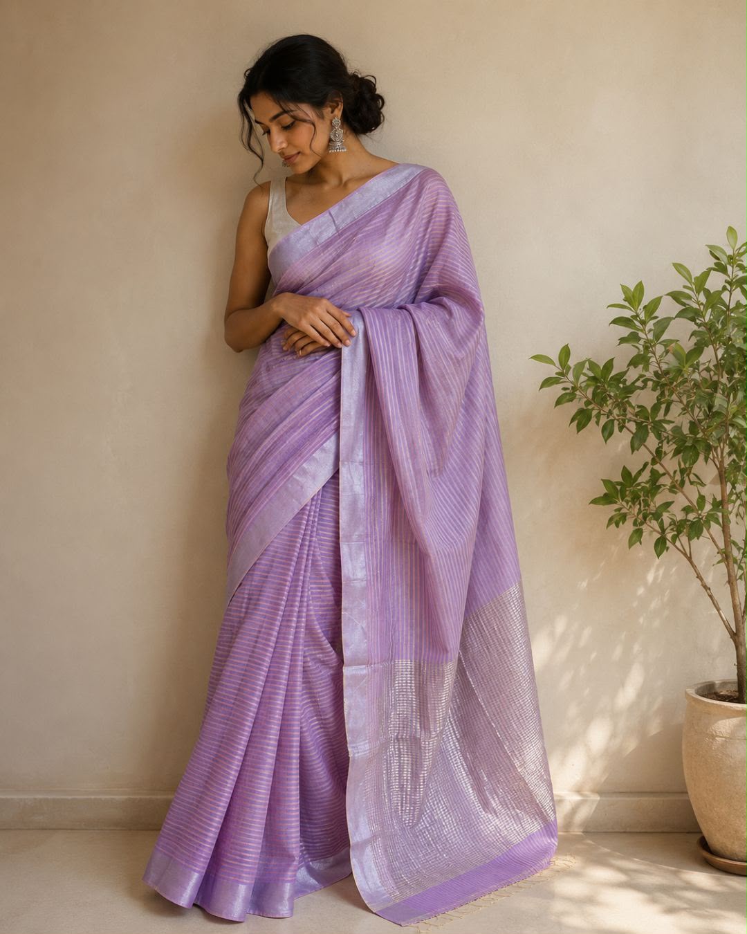 Purple Stripes Cotton Saree