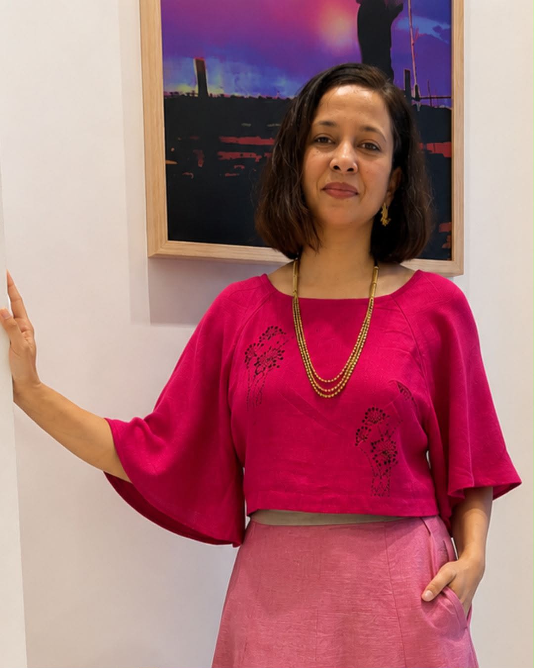 Pink Raglon Sleeves Cotton Blouse