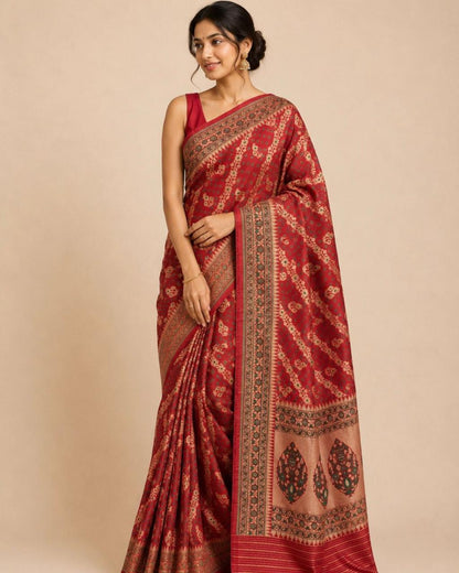 Red Banarasi Tissue Silk Saree