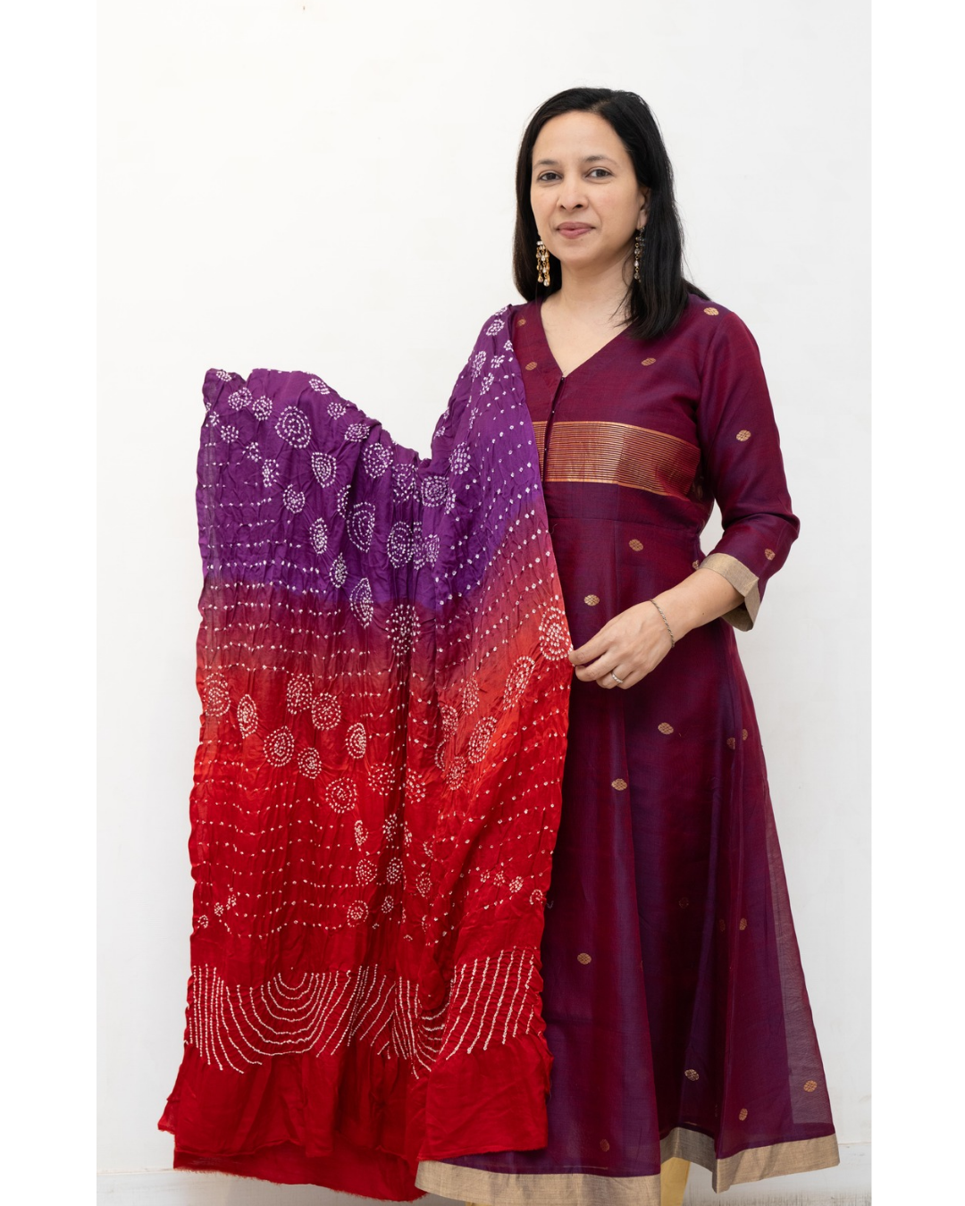 Red Shadedbandhini Gajji Silk Dupatta