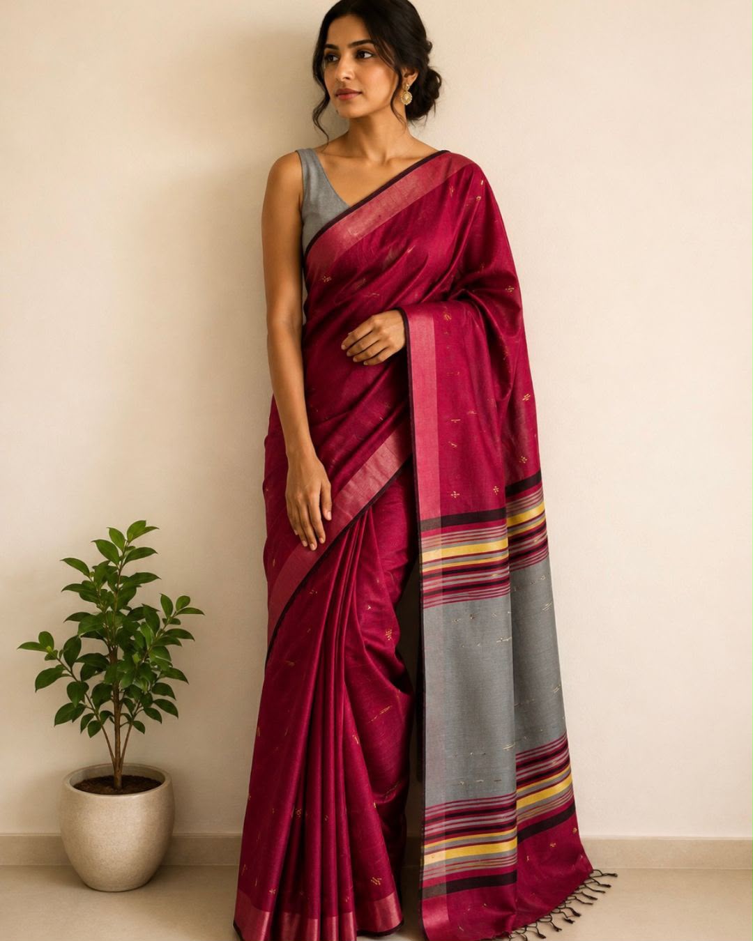 Pink Bhagalpur Tussar Silk Saree