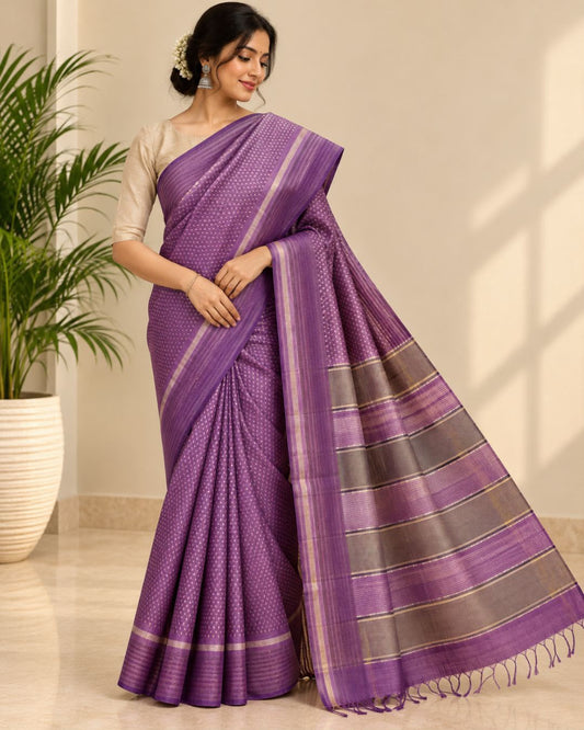 Purple Hand Woven Chattisgarh Tussar Silk Saree - samasta.in #