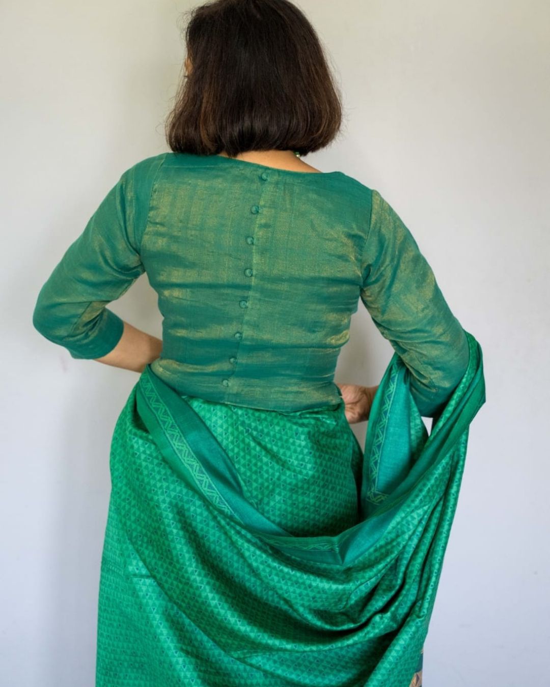Peacock Green Cotton Tissue Blouse