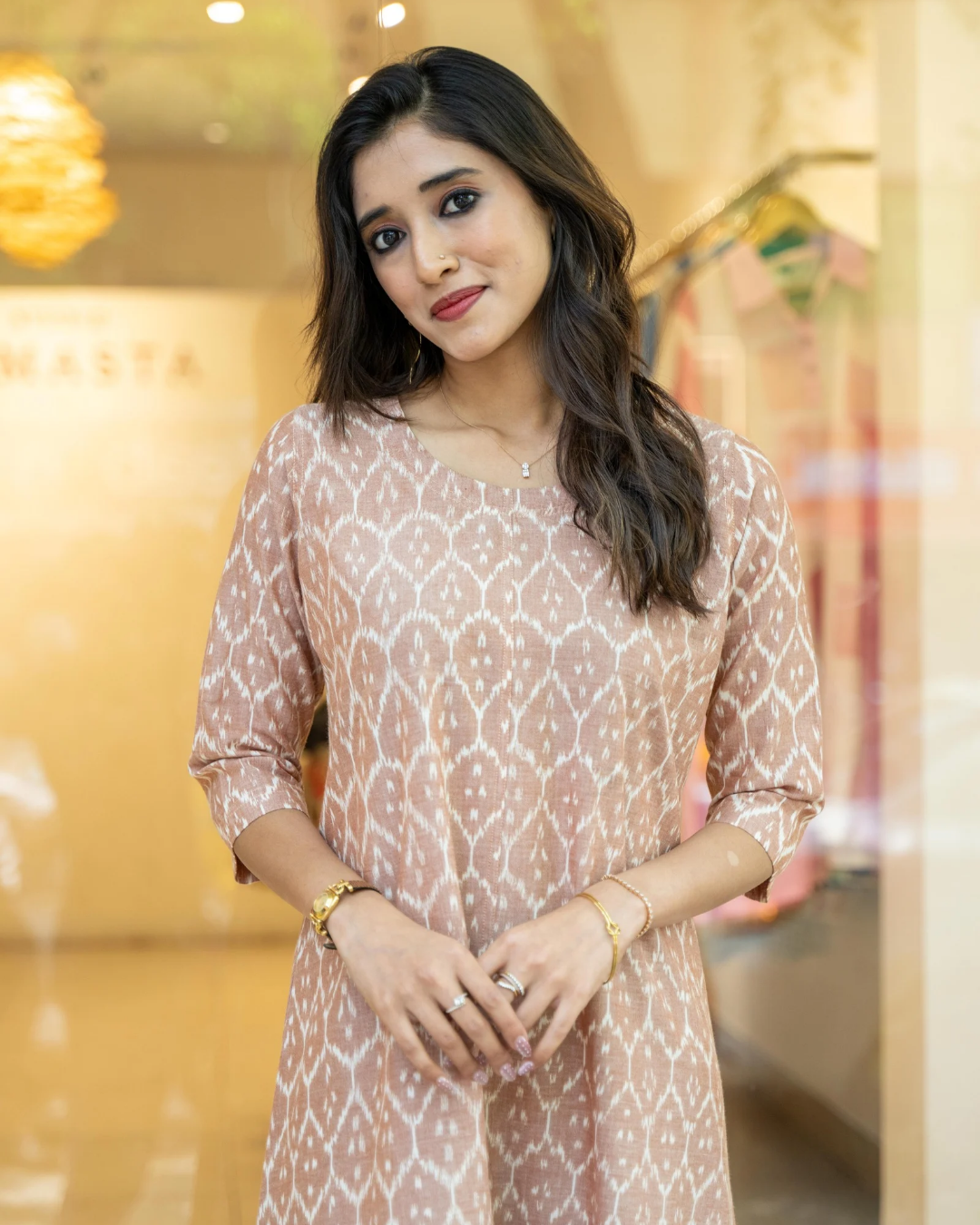 Dark Beige ikat Cotton Dress
