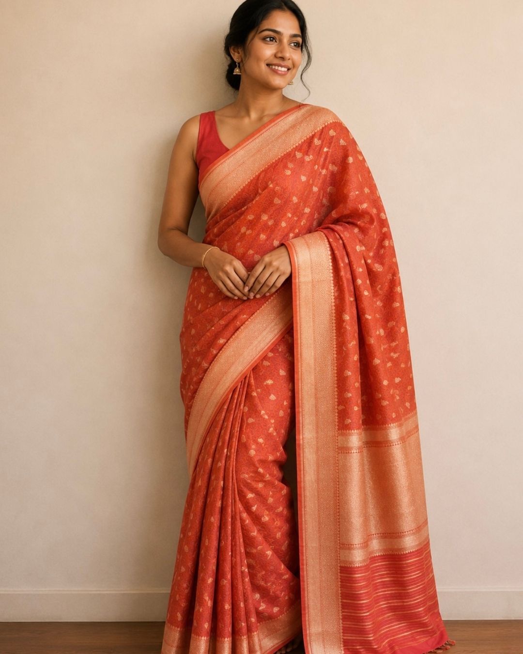 Orange Tanchoi Banarasi Katan Silk Saree