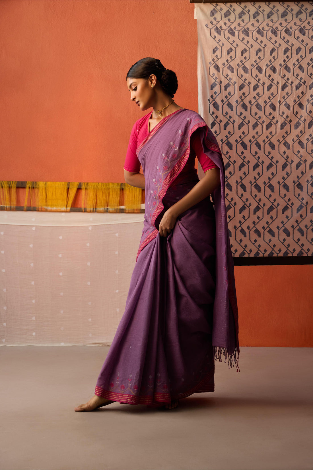Mauve Jamdani RedBorder Cotton Saree