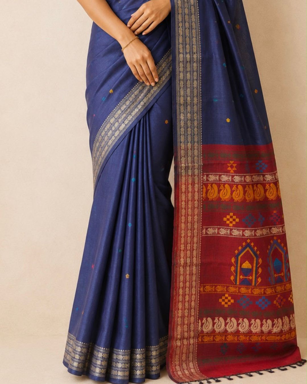 Blue Thread Woven Tussar Silk Saree