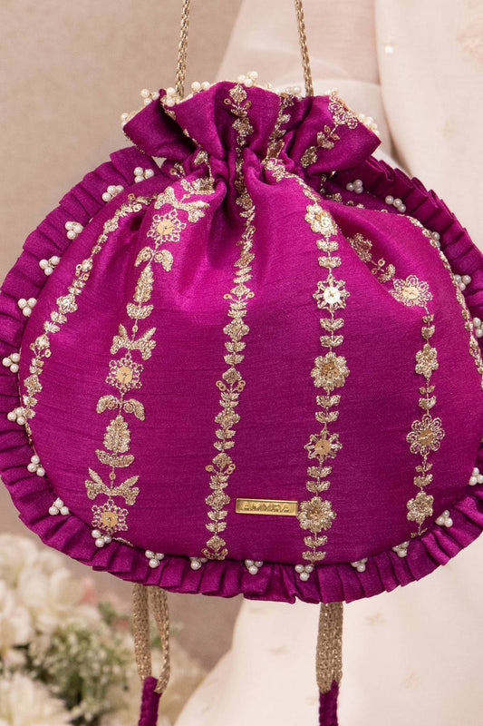 DHAGA EMBROIDERED PLEATED POTLI - PURPLE