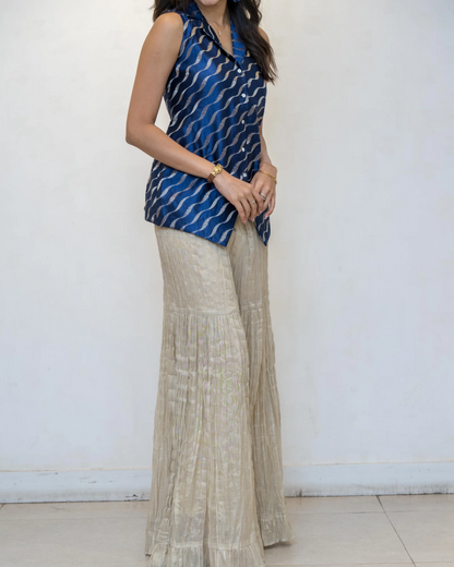 Navy Blue Waist Coat Silk Tunic