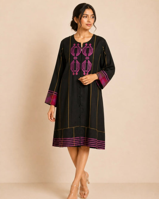 Black Front Open Jamdani Cotton Jacket