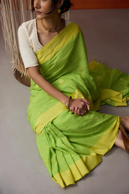 Mint Green Jamdani Cotton Saree