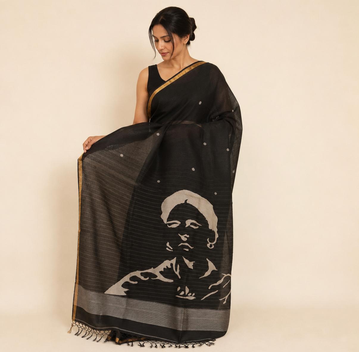 Frida Black Silver Jamdani Matka Silk Saree