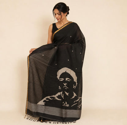 Frida Black Silver Jamdani Matka Silk Saree