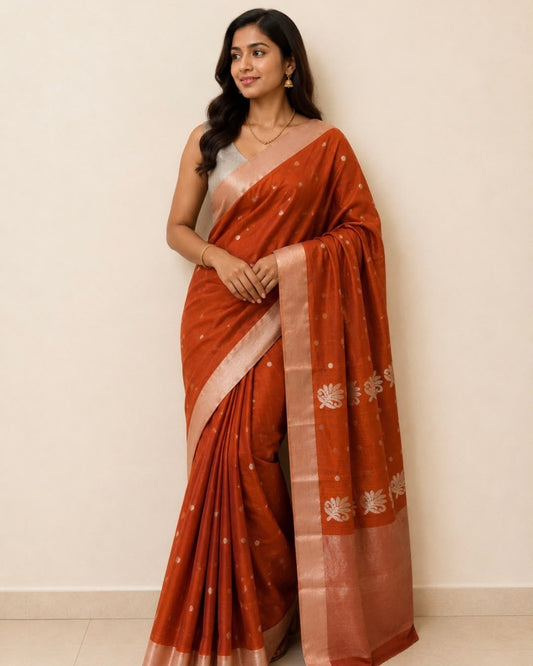 Rust Orange Chanderi Silk Saree