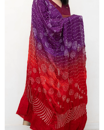 Red Shadedbandhini Gajji Silk Dupatta
