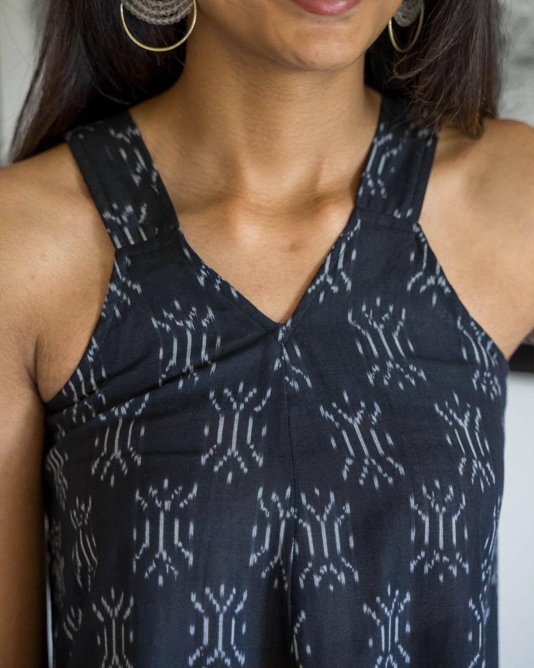 Black Sleeveless Ikat Cotton Dress