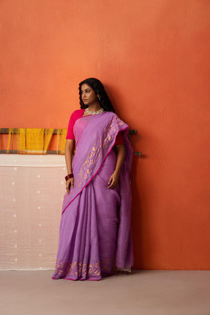Purple Jamdani Khadi silk Saree