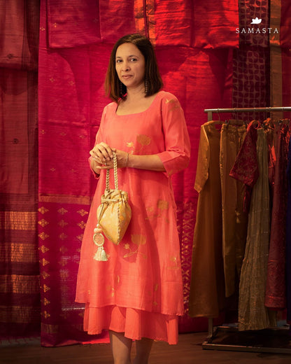 Pink Chanderi Silk Double Layer Dress