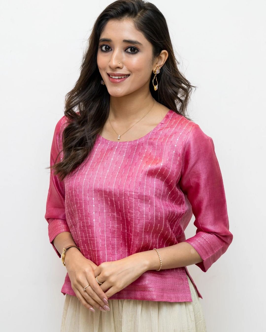 Pink Woven Seq Tussar Silk Blouse