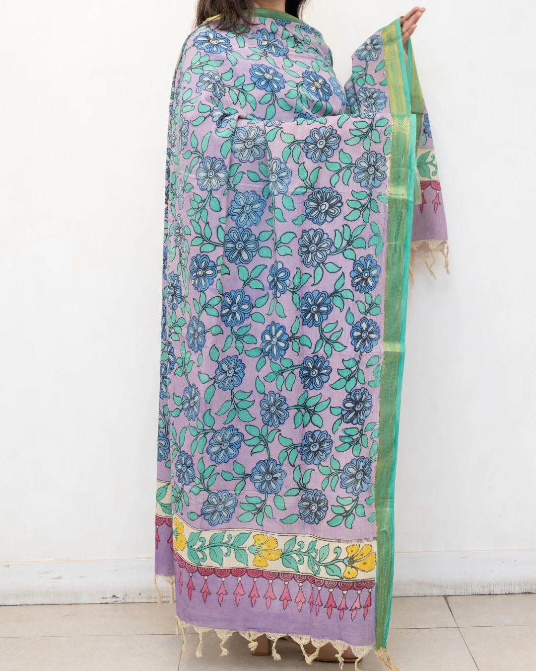 Purple 4 Pen Kalamkari Silk Dupatta