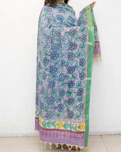 Purple 4 Pen Kalamkari Silk Dupatta