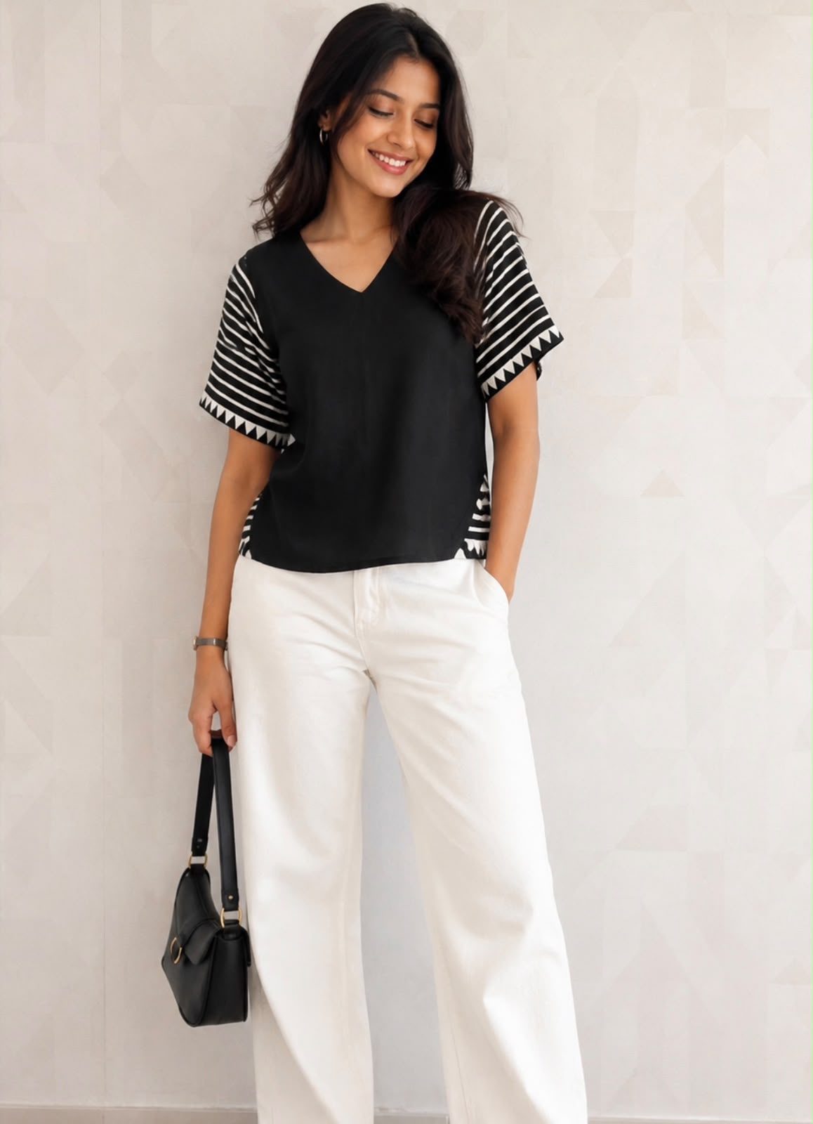 Black Modal V Neck Top