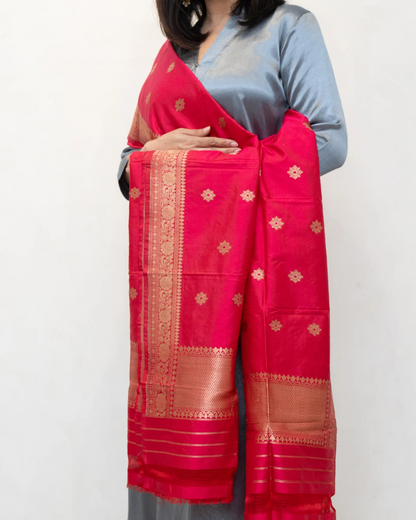 Red Banarasi Katan Silk Butta Dupatta