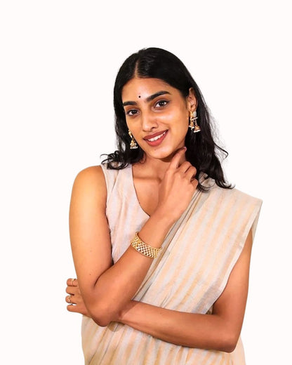Gold Silver Stripes Pallu Chanderi Silk Tissue Saree