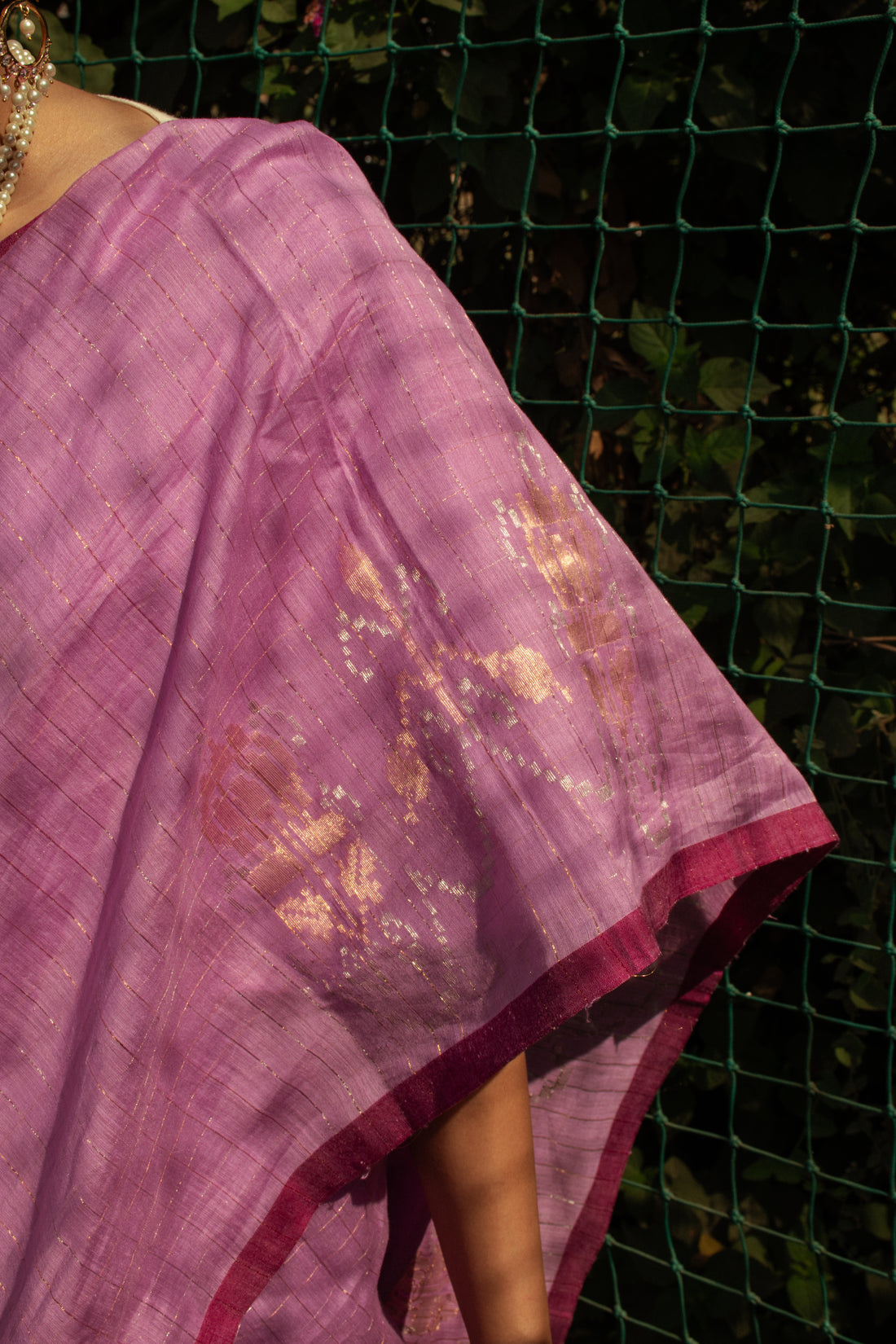 Mauve Jamdani Khadi Silk Saree