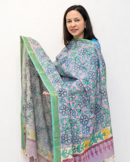 Purple 4 Pen Kalamkari Silk Dupatta