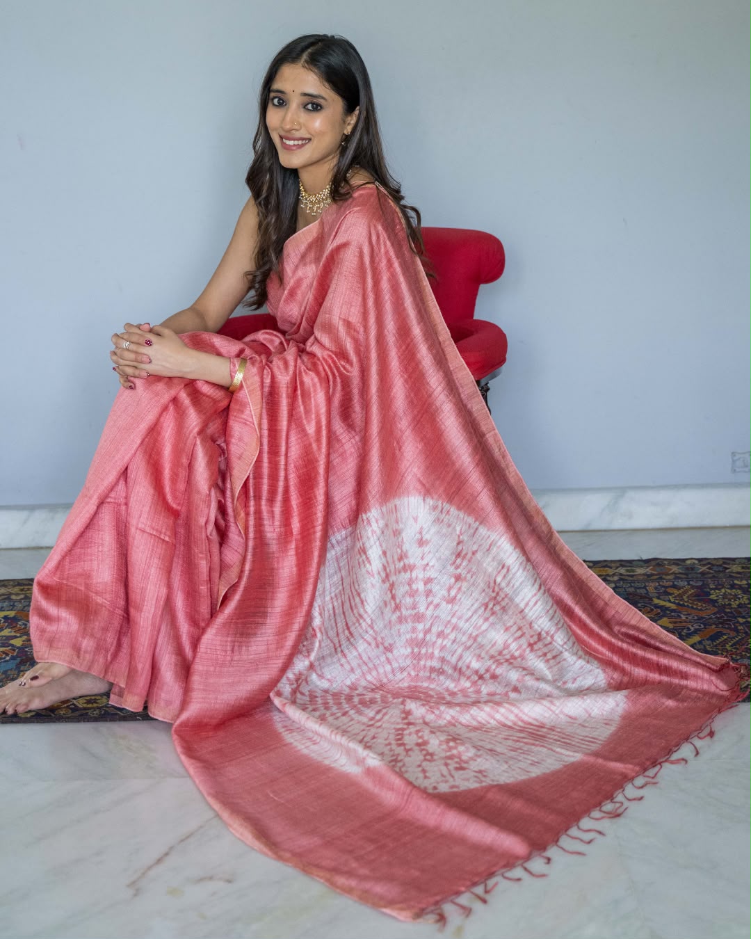 Peach Madka Silk Shibori Tie Dye Saree