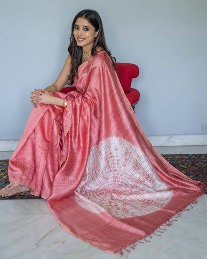 Peach Madka Silk Shibori Tie Dye Saree