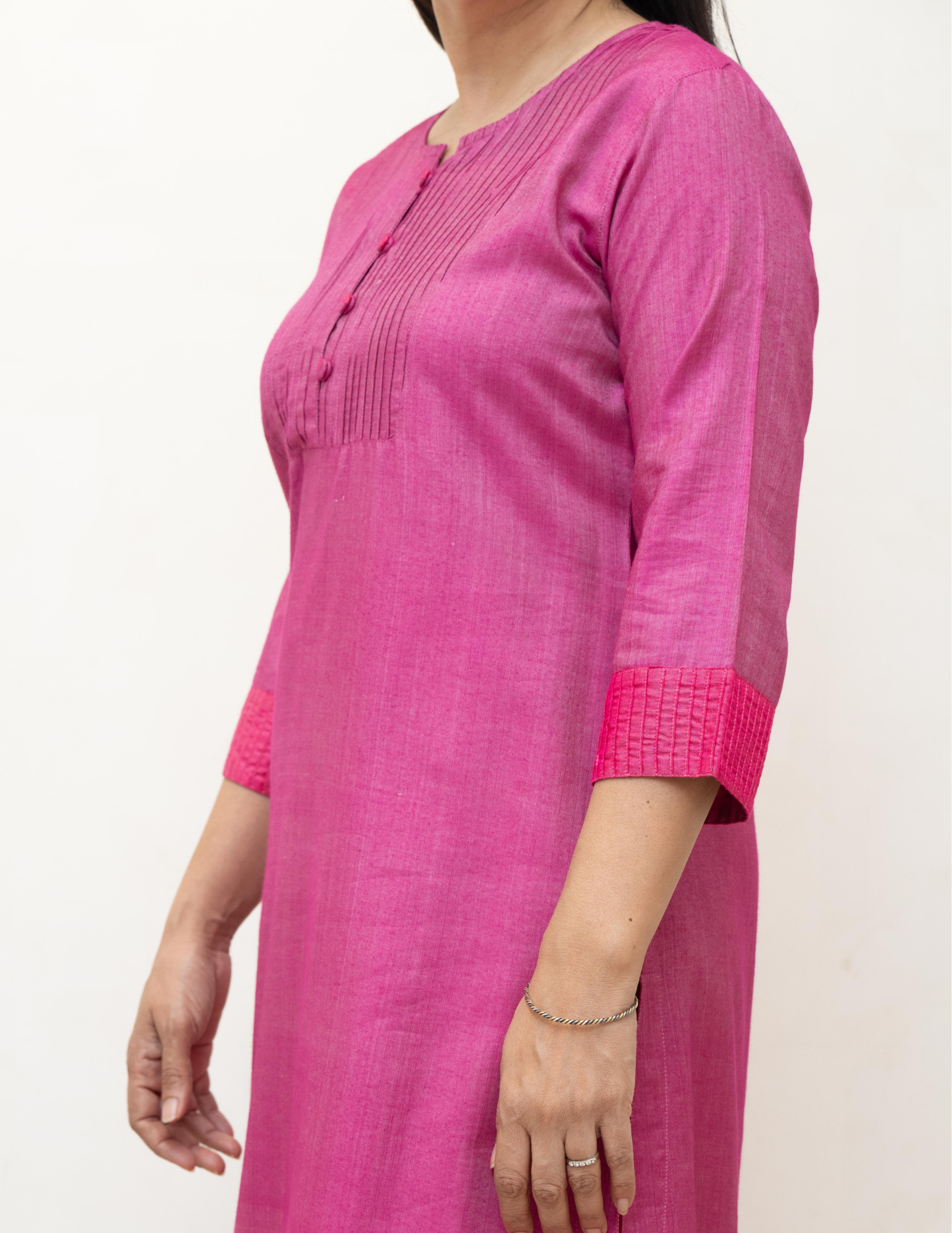 Pink Tussar Silk Long Kurta