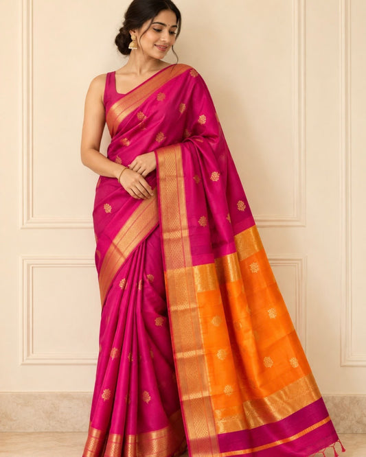 Magenta Maheswari Silk Cotton Saree