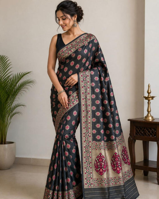 Black Banarasi Tissue Silk Saree