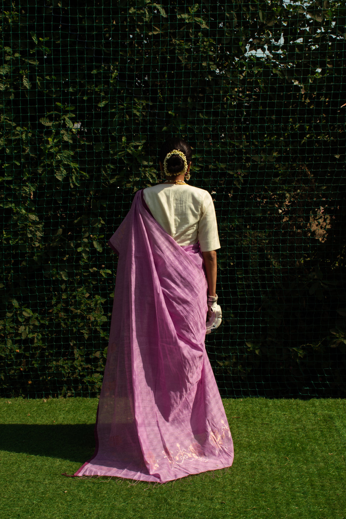 Mauve Jamdani Khadi Silk Saree