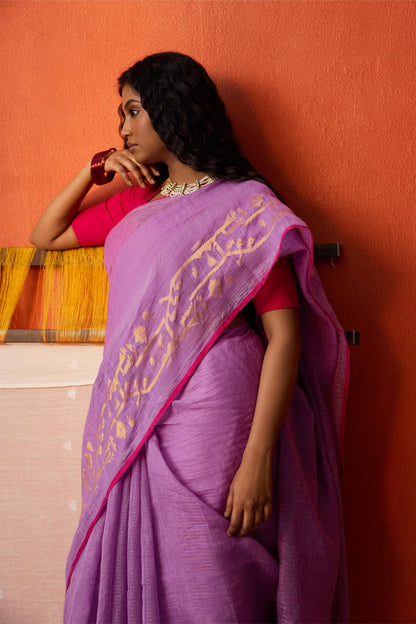 Purple Jamdani Khadi silk Saree