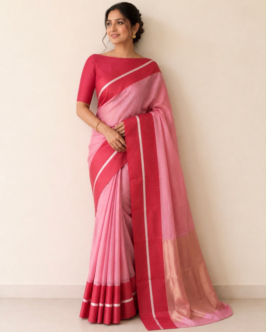 Pink Red Mashru Border Chanderi Silk Saree