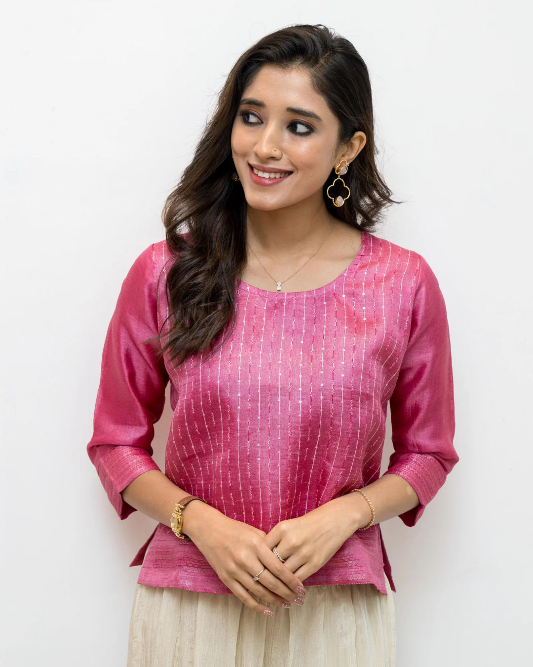 Pink Woven Seq Tussar Silk Blouse