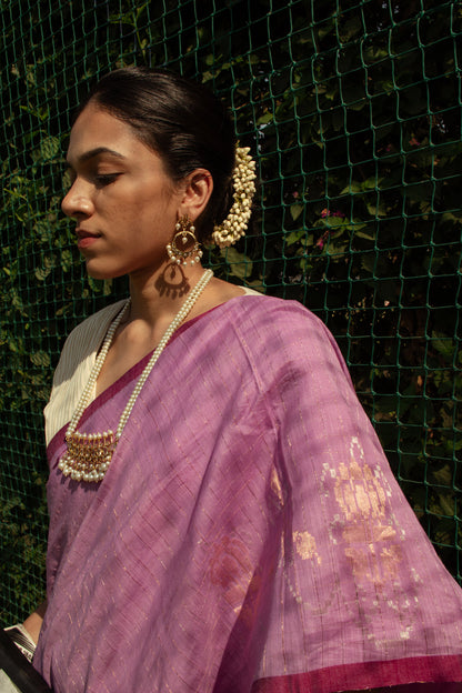 Mauve Jamdani Khadi Silk Saree