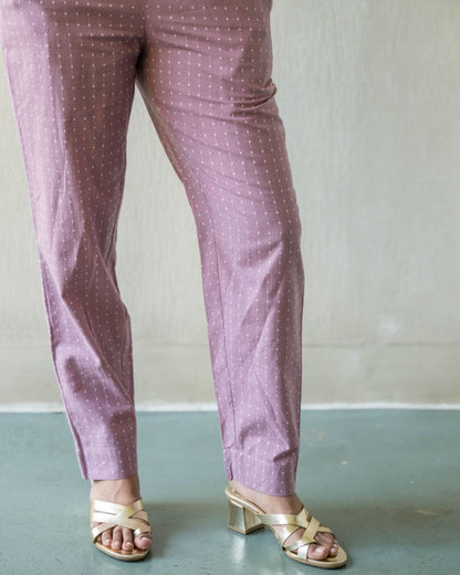 Mauve Woven White Dots Cotton Pant
